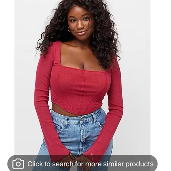 Urban Outfitters Corset Cropped Long Sleeve Top Size Small - Picture 8 of 9